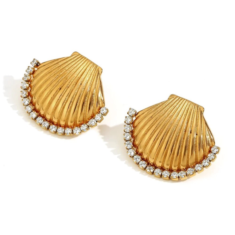 Gold Shell Earrings*Ocean Inspired Earrings*Waterproof and Sweatproof - Picture 2 of 7